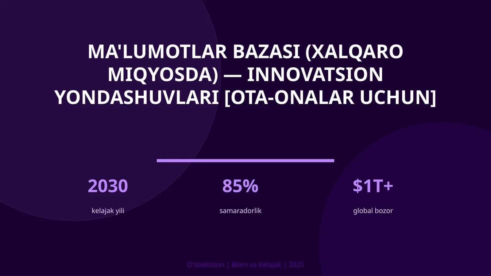 Ma'lumotlar bazasi (xalqaro miqyosda) — innovatsion yondashuvlari [ota-onalar uchun]