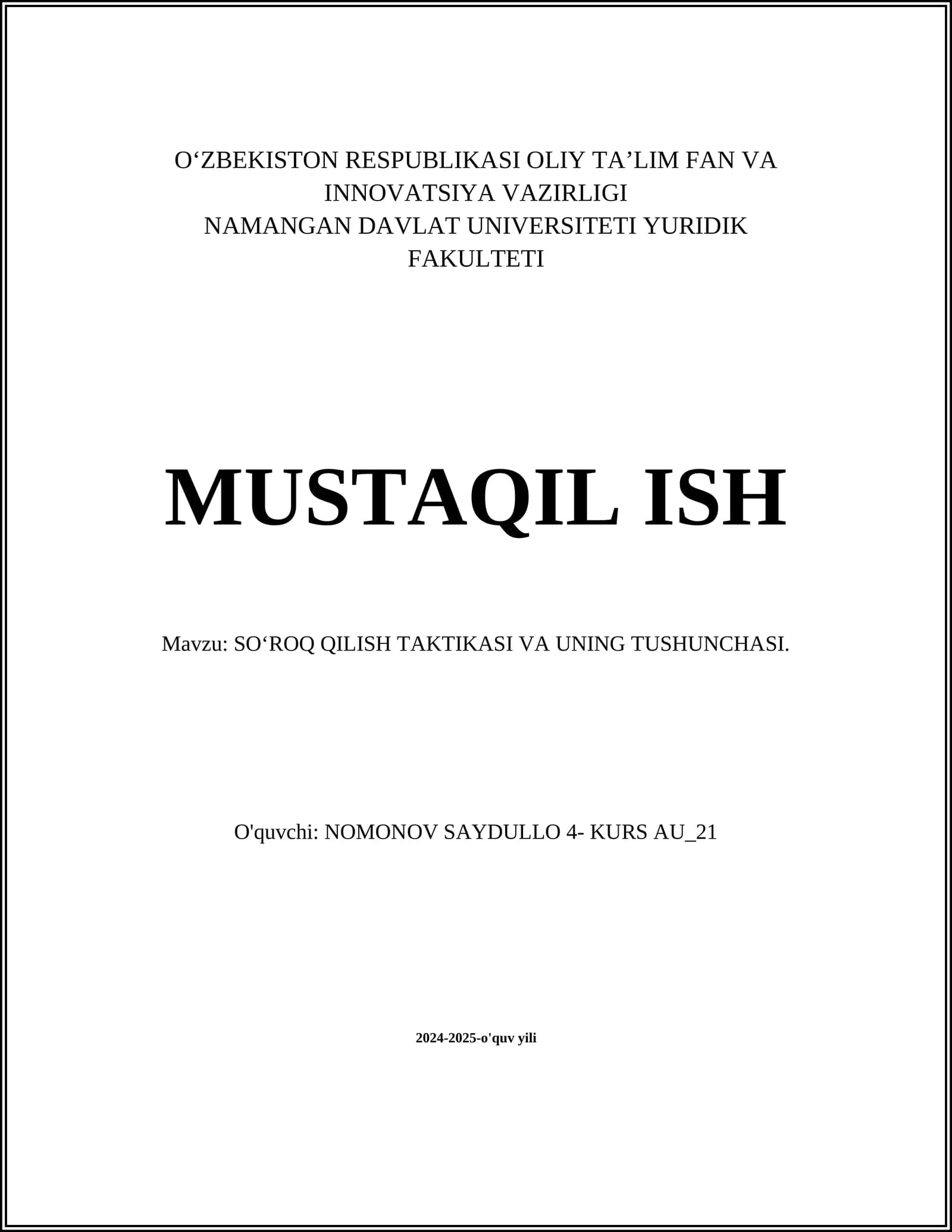 SOʻROQ QILISH TAKTIKASI VA UNING TUSHUNCHASI