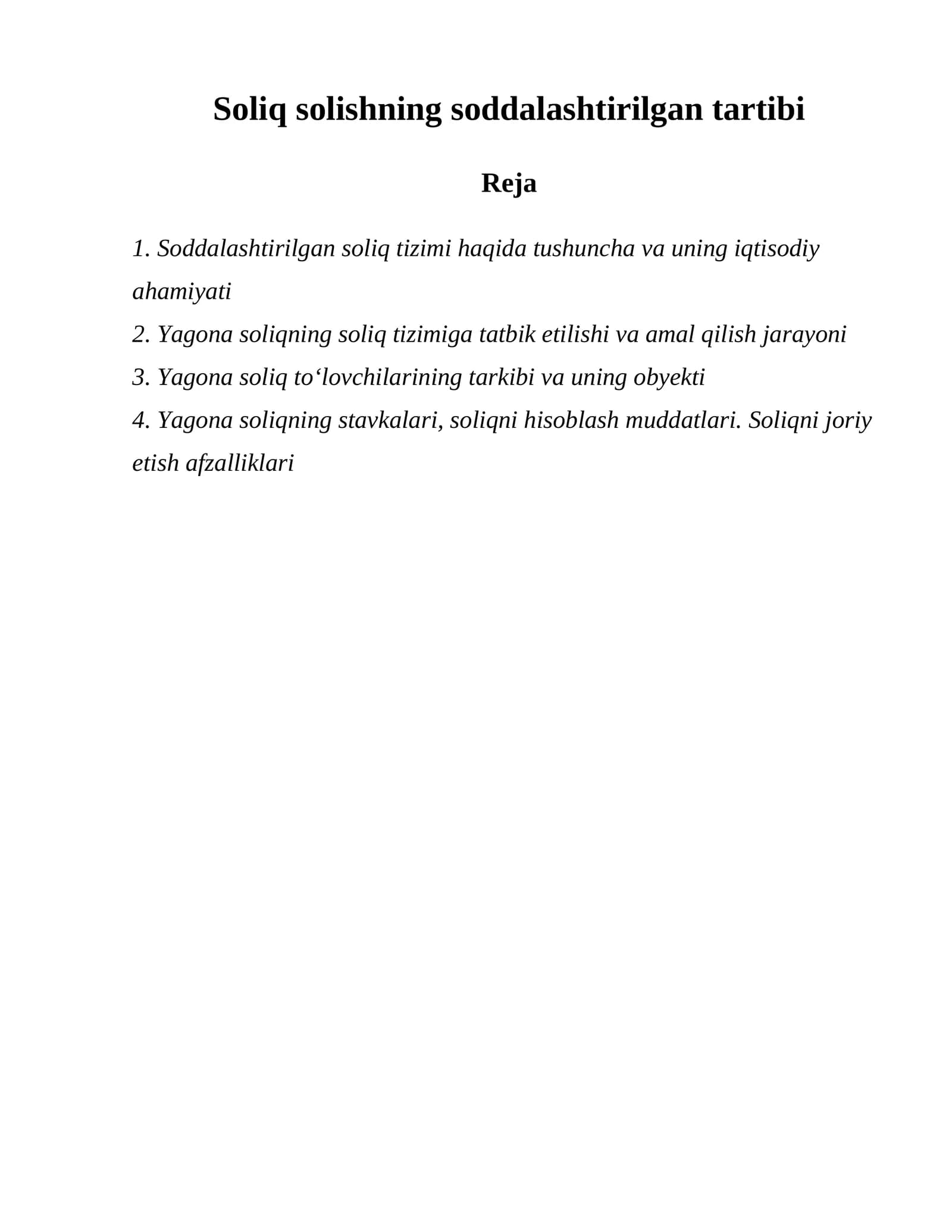 Soliq solishning soddalashtirilgan tartibi
