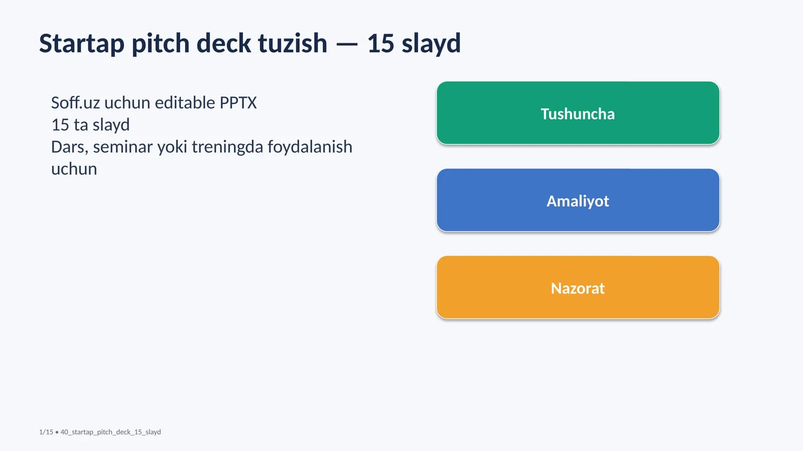 Startap pitch deck tuzish — 15 slayd