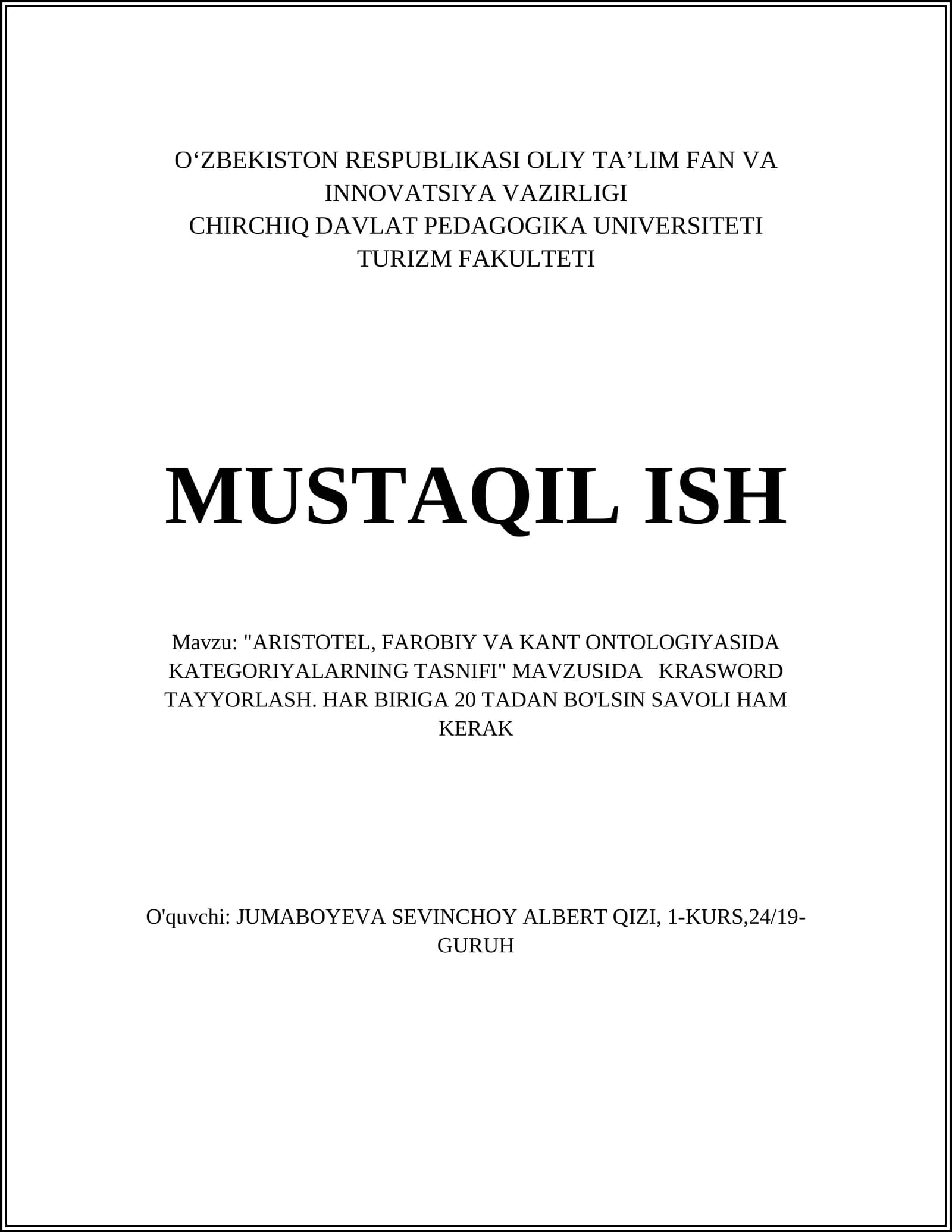 Aristotelning kategoriya tasnifi