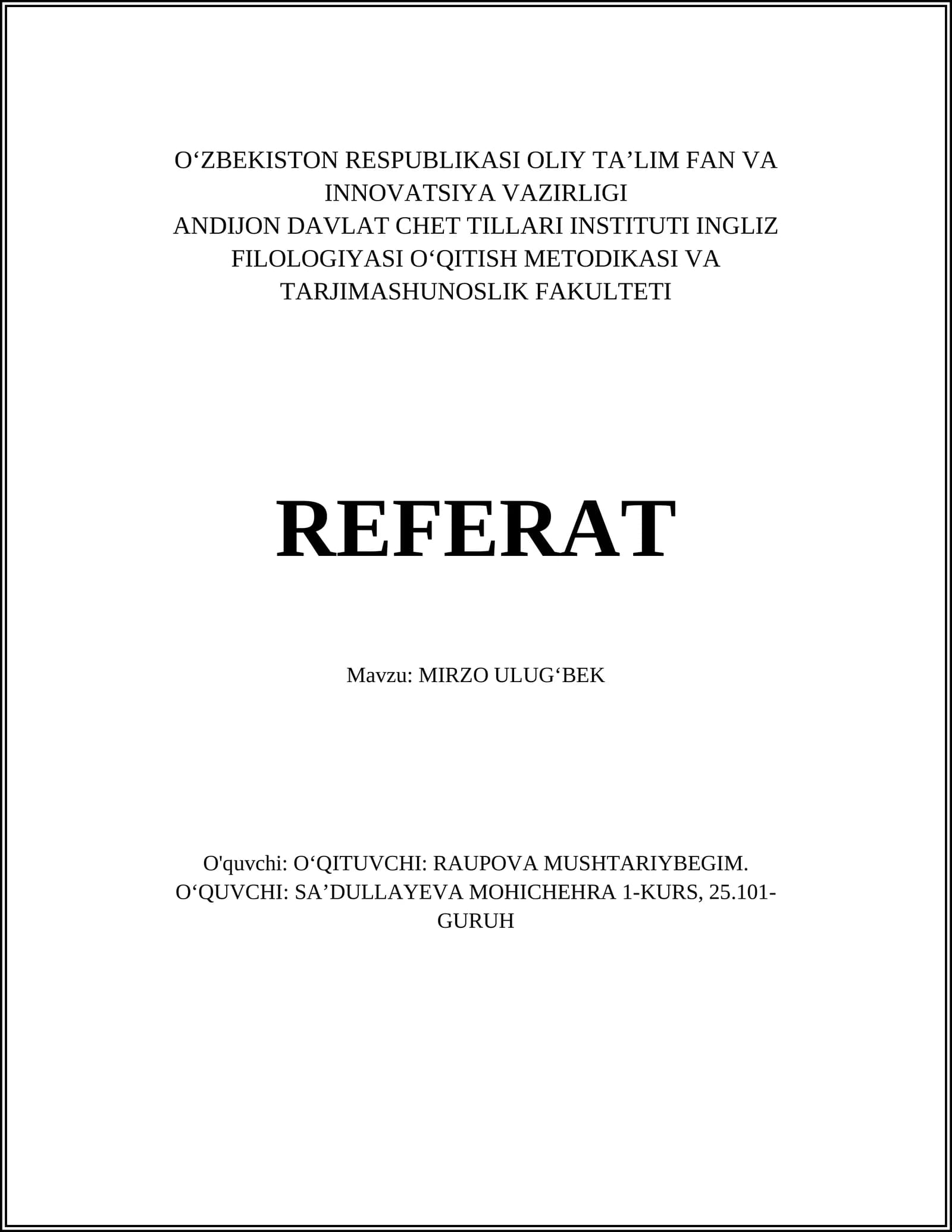 MIRZO ULUGʻBEK