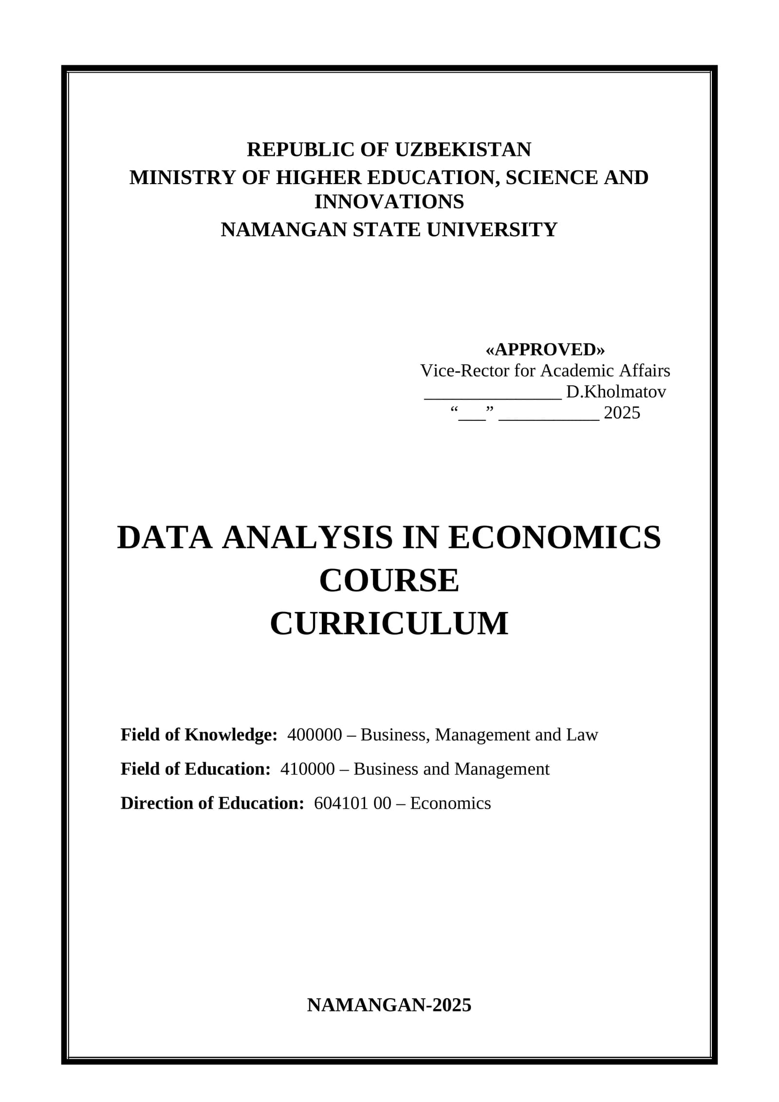 Data Analysis in Economics