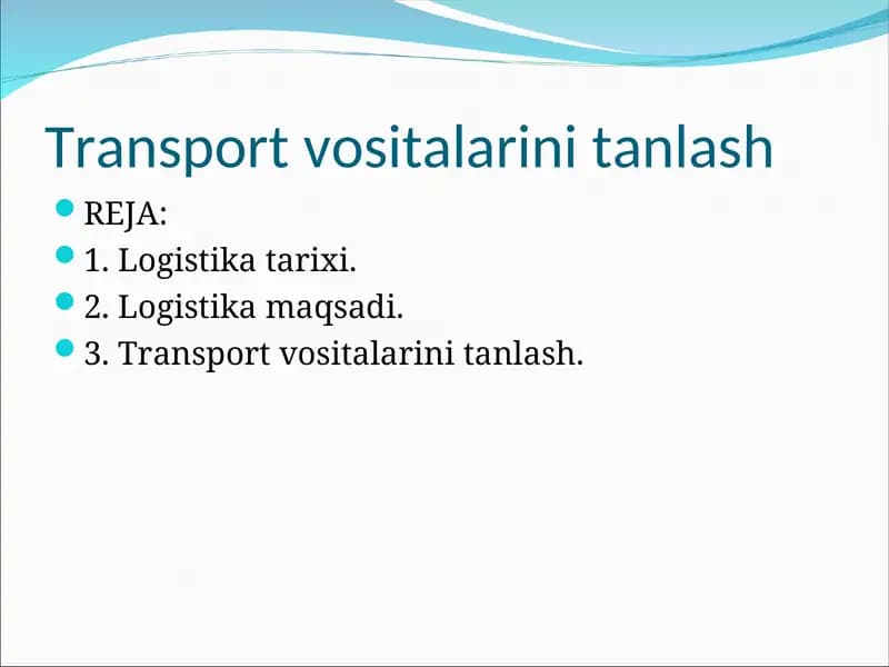 Transport vositalarini tanlash