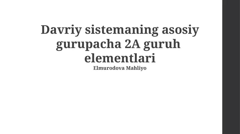 2A guruhi elementlarining kimyoviy xossalari