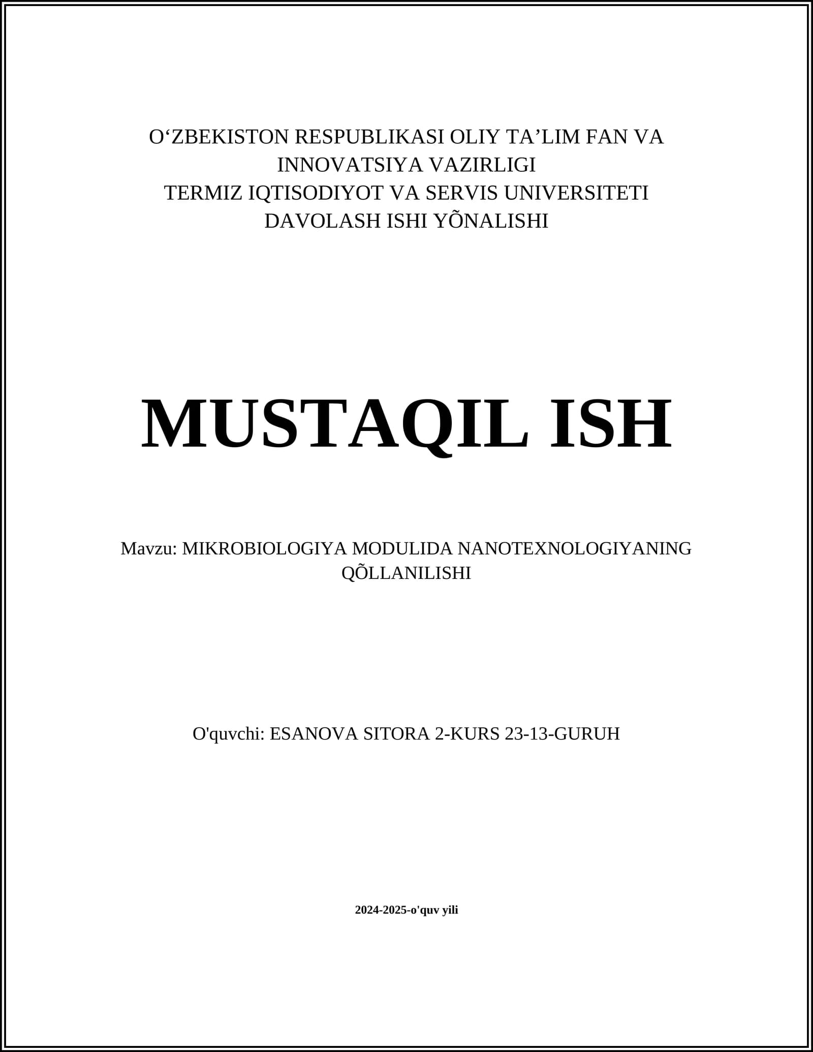 MIKROBIOLOGIYA MODULIDA NANOTEXNOLOGIYANING QÕLLANILISHI