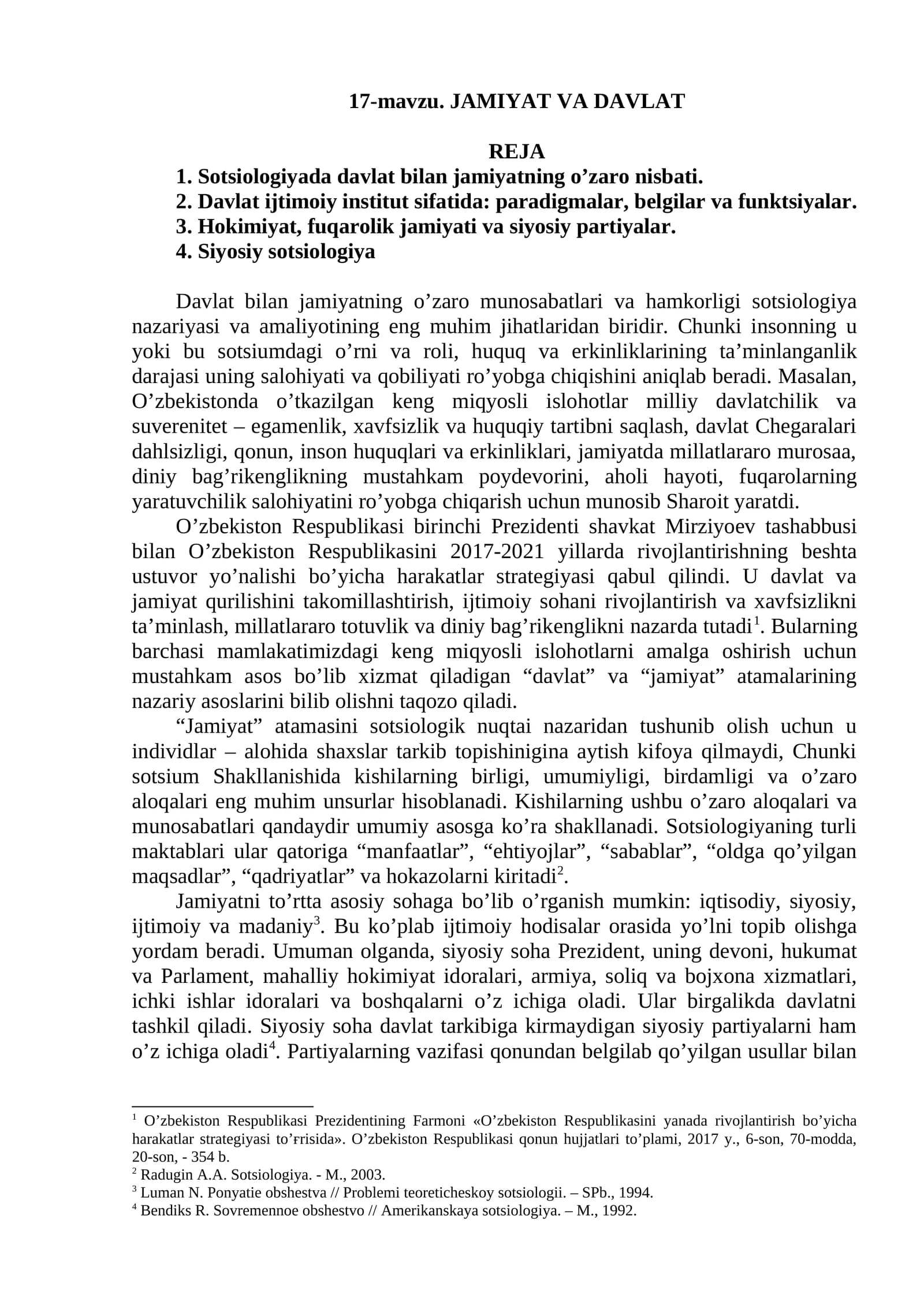 17-mavzu. JAMIYAT VA DAVLAT