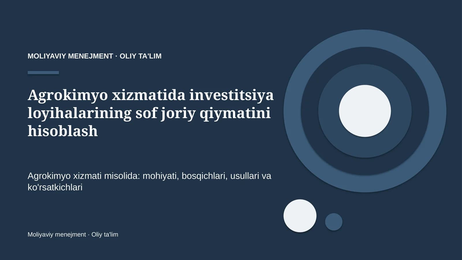 Agrokimyo xizmatida investitsiya loyihalarining sof joriy qiymatini hisoblash
