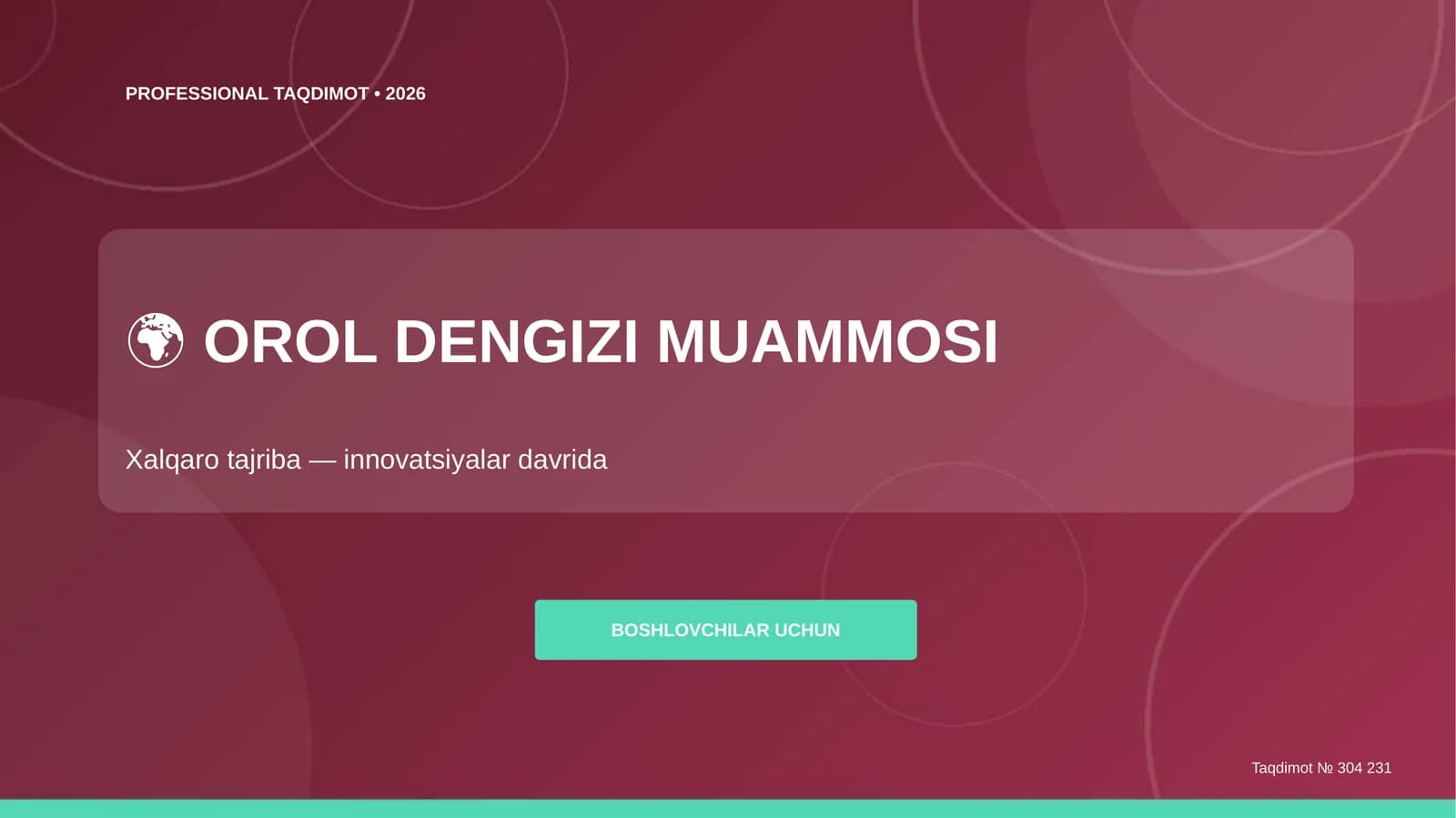 Orol Dengizi Muammosi: Xalqaro Tajriba - Innovatsiyalar Davrida