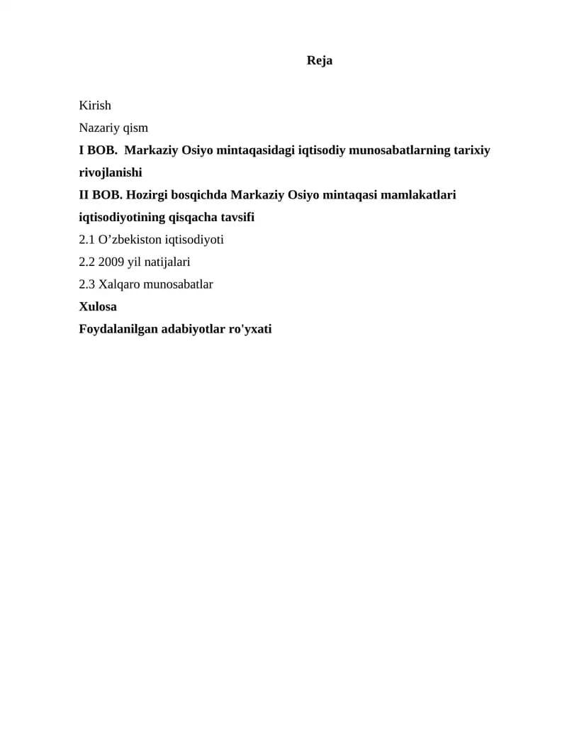 BOB. Markaziy Osiyo mintaqasidagi iqtisodiy munosabatlarning tarixiy rivojlanishi