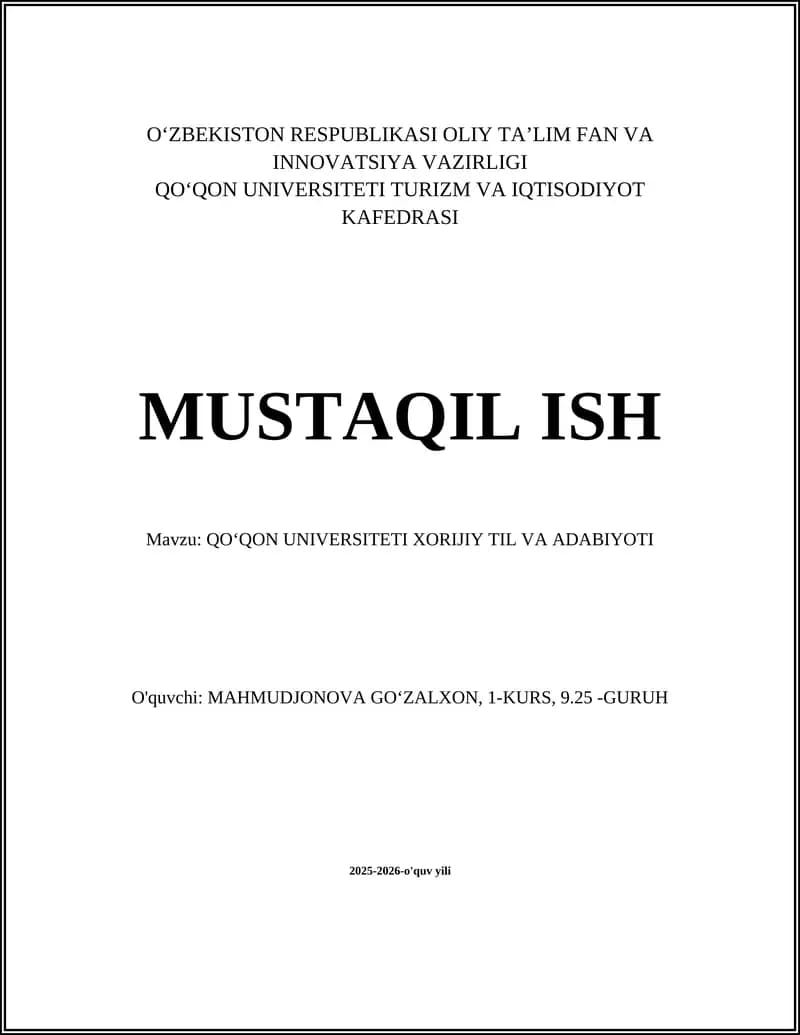 QOʻQON UNIVERSITETI Xorijiy Til va Adabiyoti