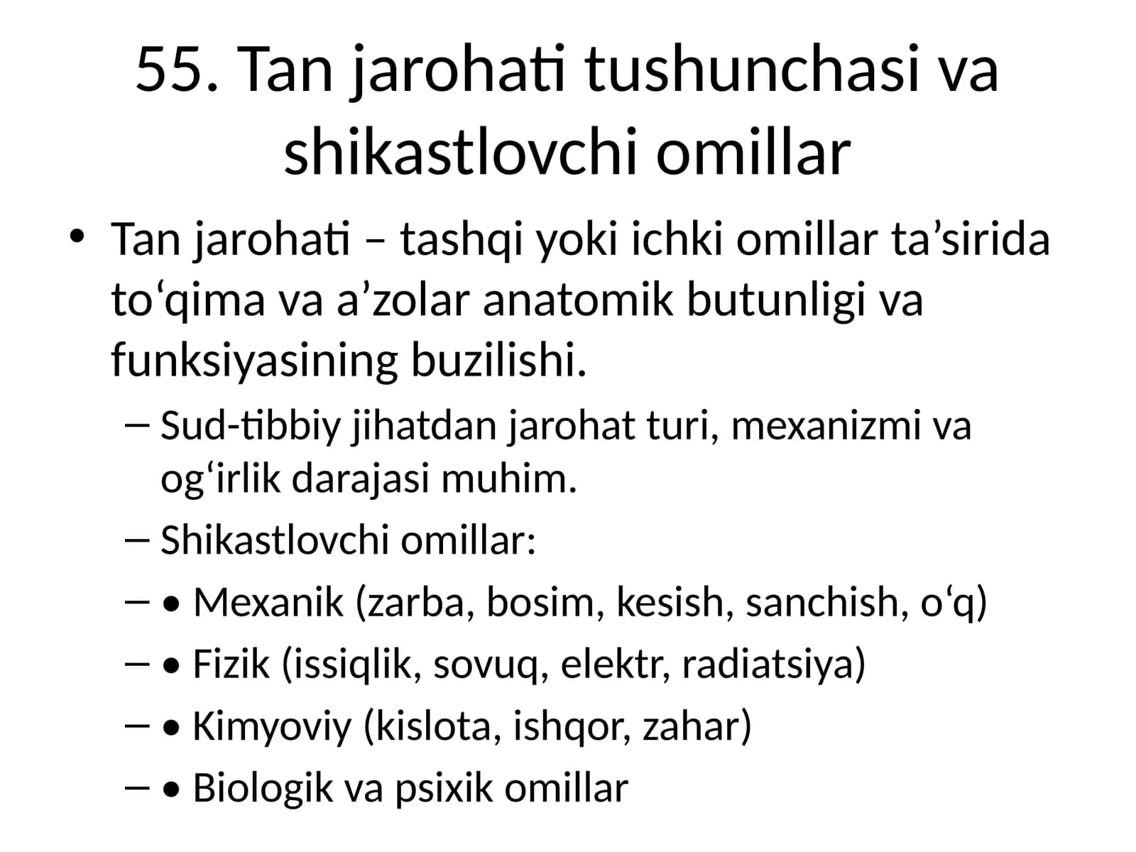 Tan jarohati tushunchasi va shikastlovchi omillar
