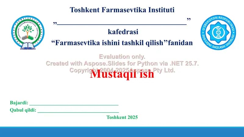 2. “Dori vositalari va farmasevtika faoliyati to‘g‘risida”gi Qonun, unga kiritilgan o’zgartirishlar va qo’shimchalar haqida. Taqdimot 12 bet.