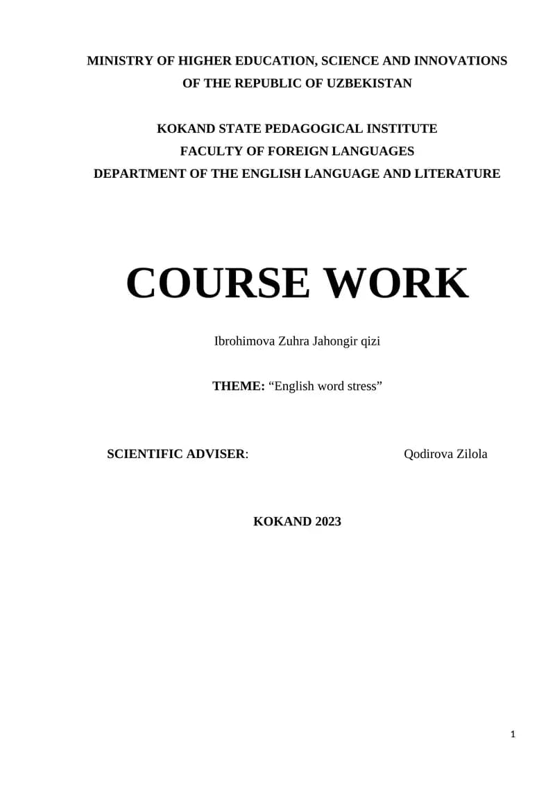 English word stress course work