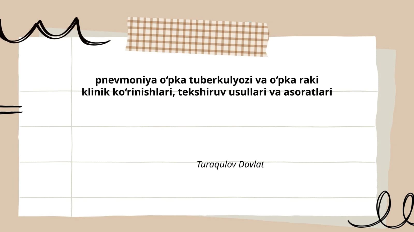 Pnevmoniya o‘pka tuberkulyozi va o‘pka raki klinik ko‘rinishlari, tekshiruv usullari va asoratlari