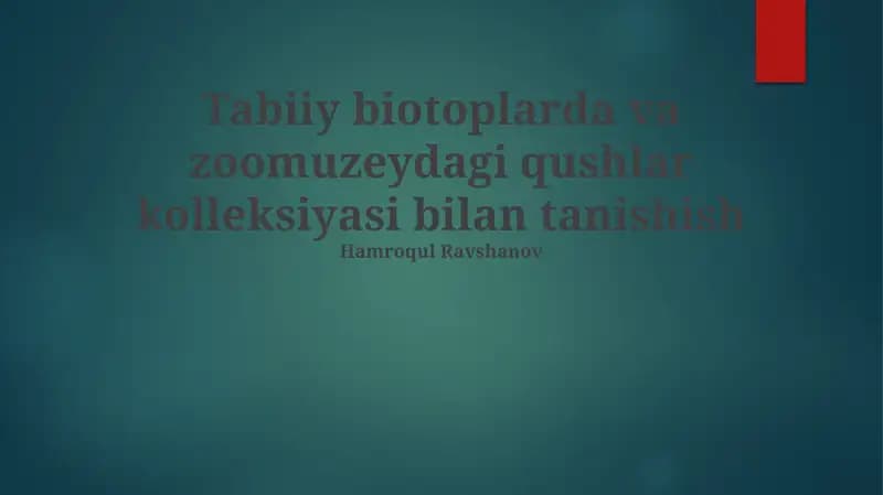 Tabiiy biotoplarda va zoomuzeydagi qushlar kolleksiyasi bilan tanishish