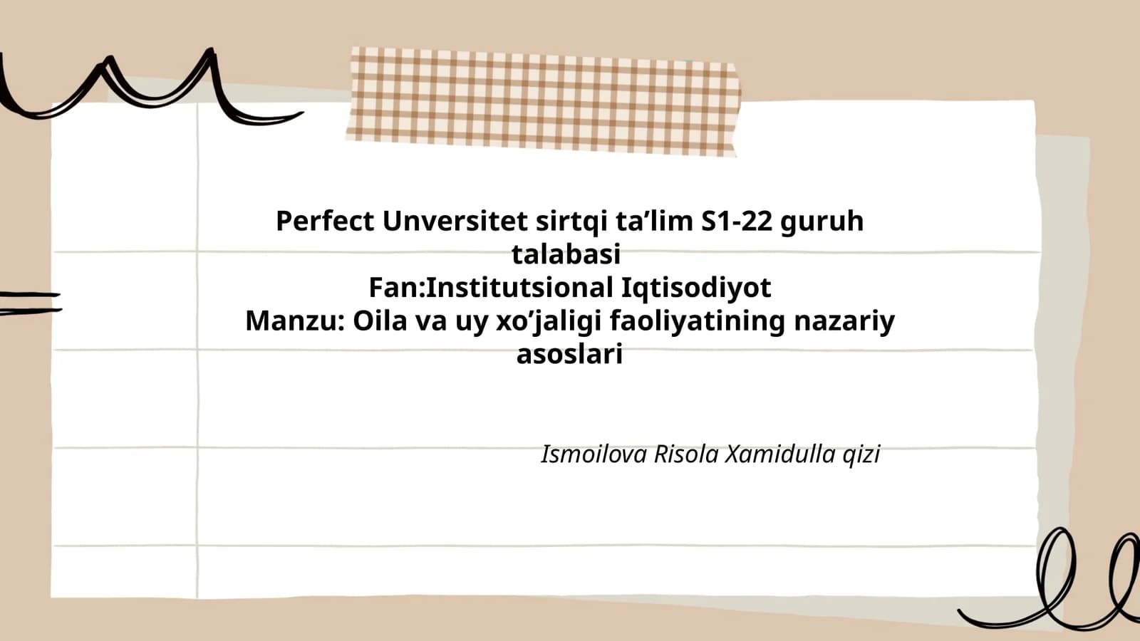 Oila va uy xo’jaligi faoliyatining nazariy asoslari