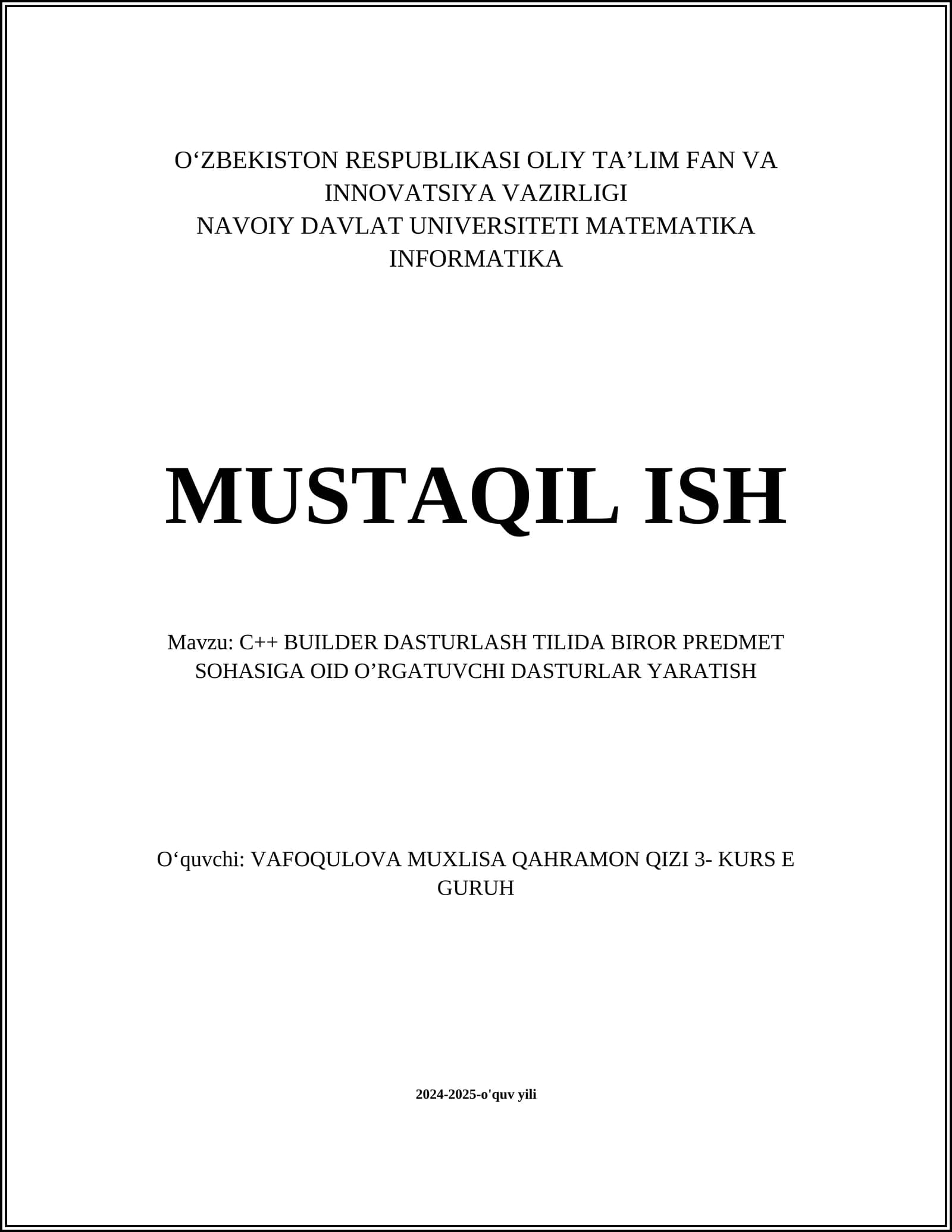 C++ Builderda dars jadvali tuzish dasturi