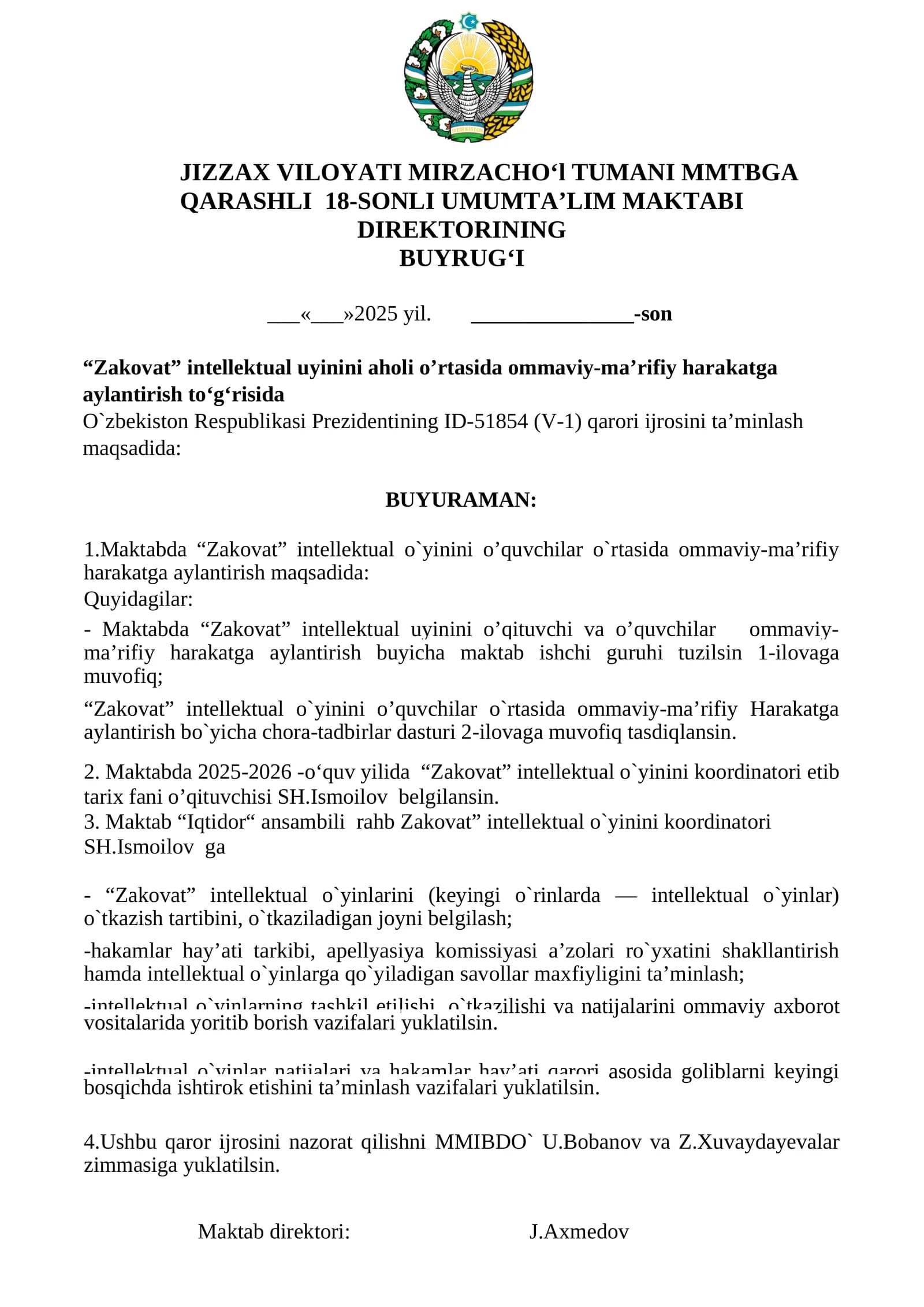 "Zakovat" intellektual uyini