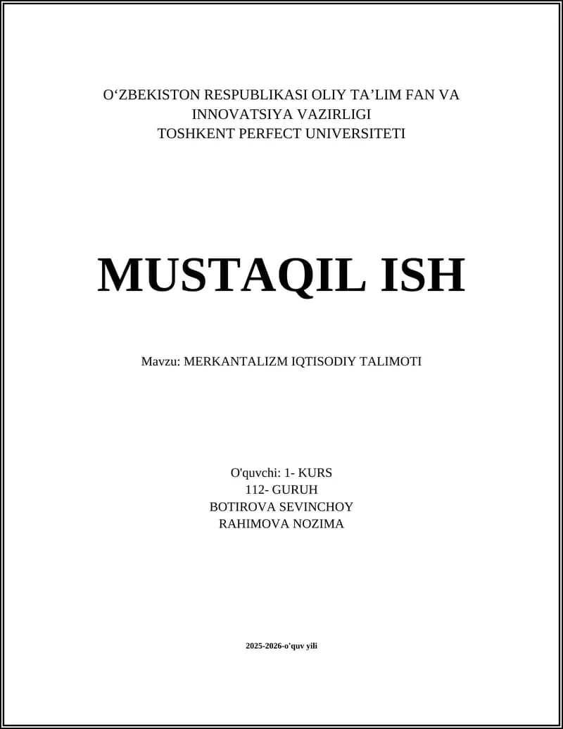MERKANTALIZM IQTISODIY TALIMOTI