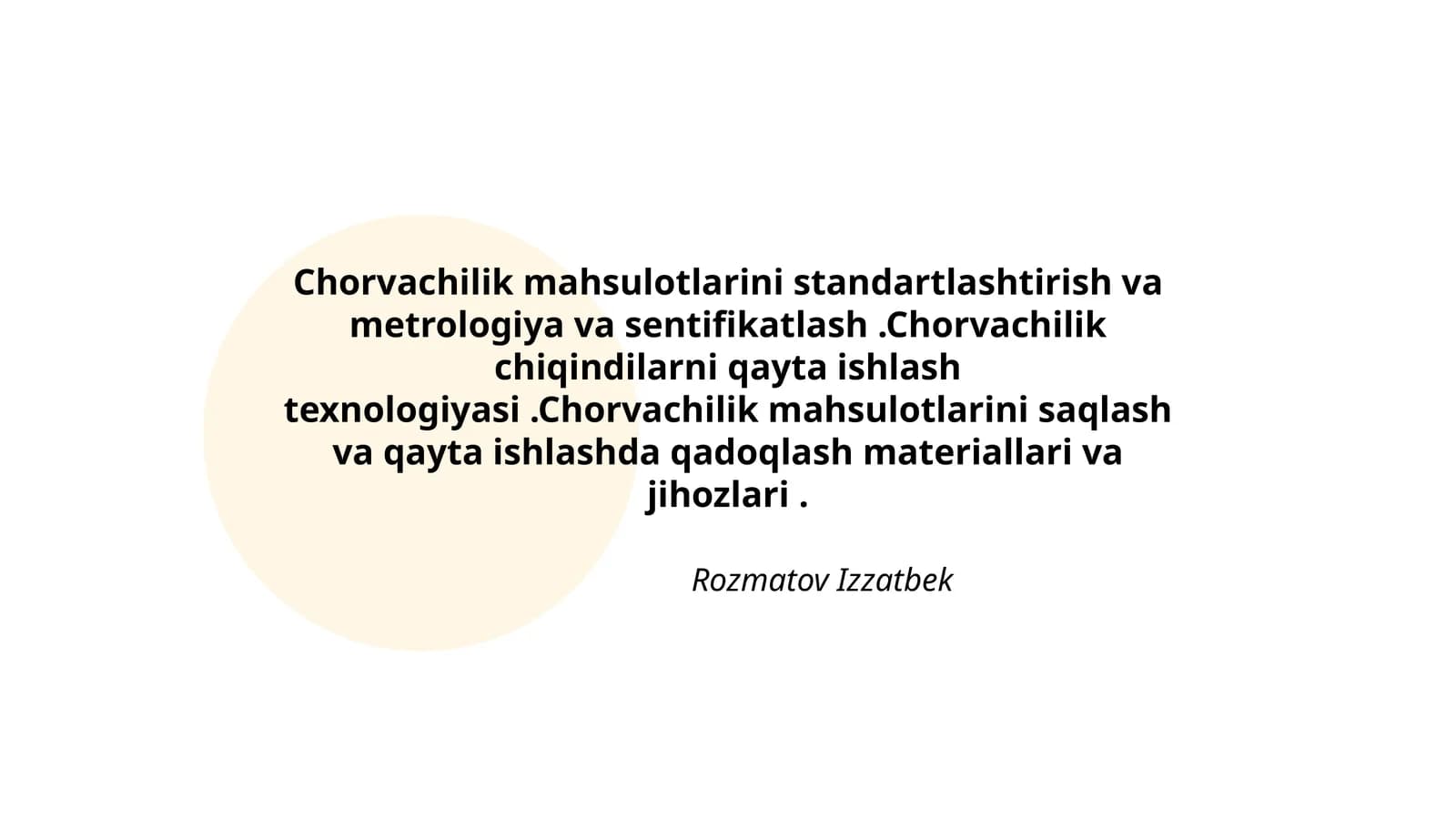 Chorvachilik Mahsulotlarini Standartlashtirish va Metrologiya