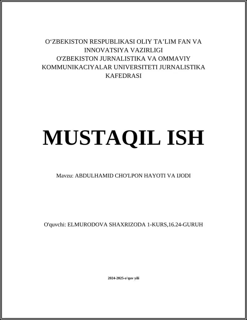 ABDULHAMID CHO'LPON HAYOTI VA IJODI