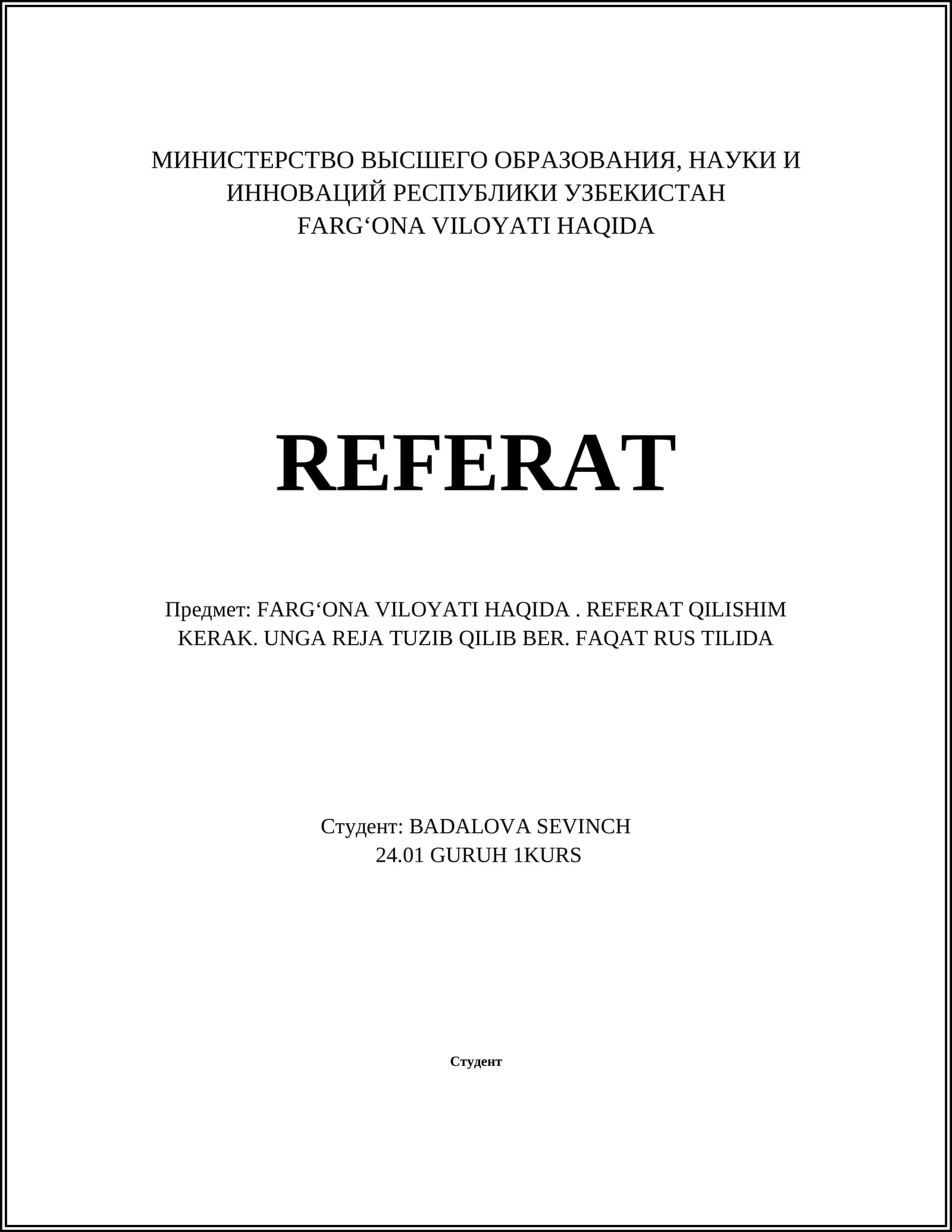 FARGʻONA VILOYATI HAQIDA REFERAT