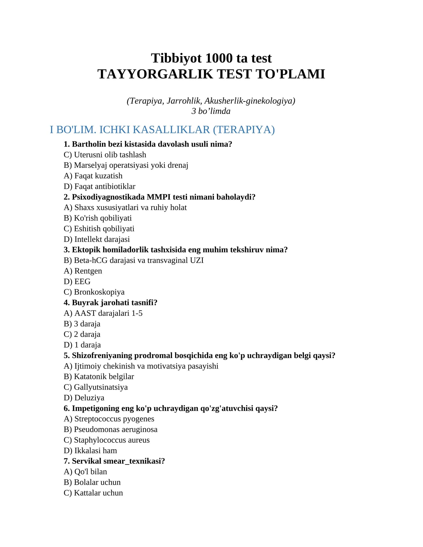 Tibbiyot 1000 ta test