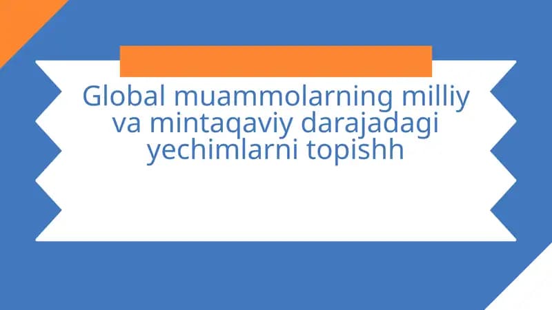 Global muammolarning milliy va mintaqaviy darajadagi yechimlarni topish