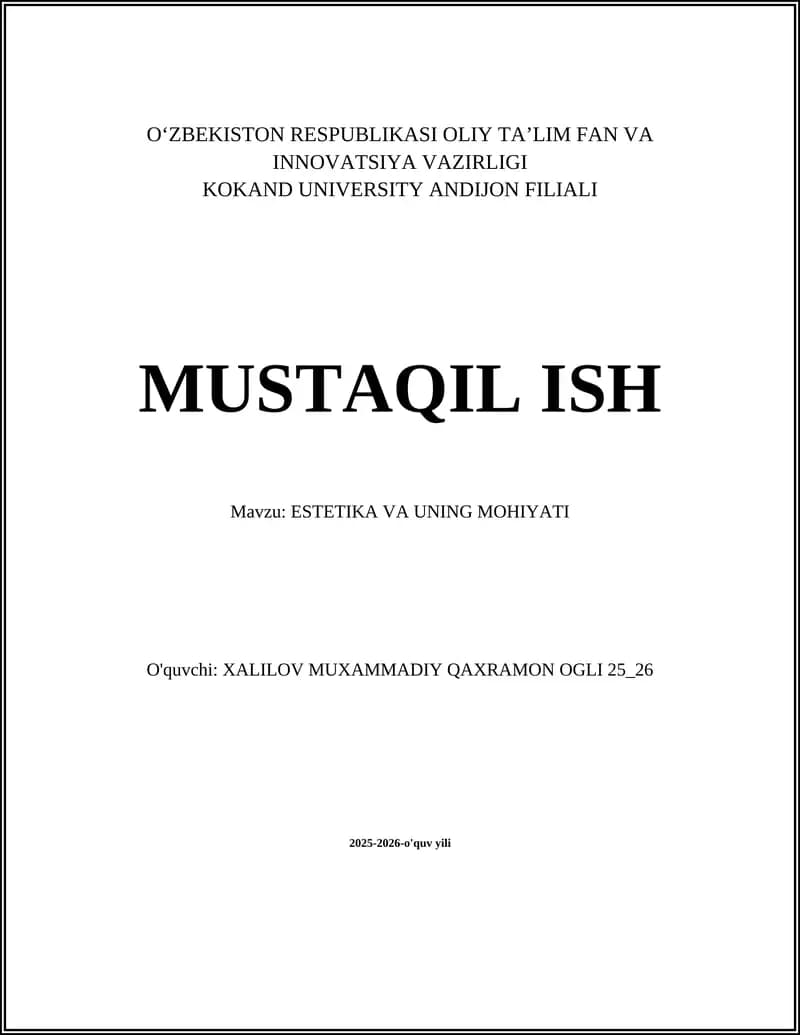 ESTETIKA VA UNING MOHIYATI