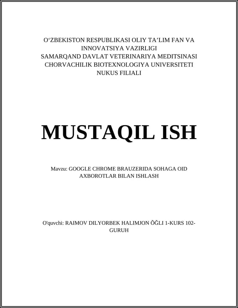 GOOGLE CHROME BRAUZERIDA SOHAGA OID AXBOROTLAR BILAN ISHLASH