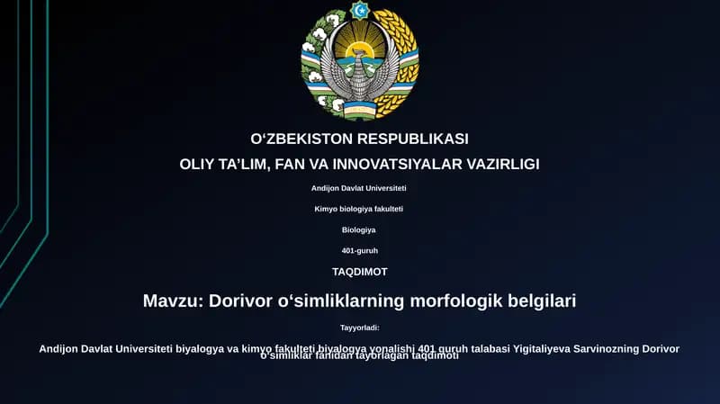 Dorivor oʻsimliklarning morfologik belgilari