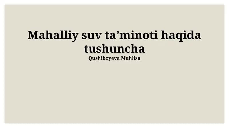 Mahalliy suv ta'minoti haqida tushuncha