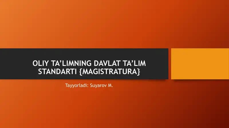 Oliy ta’limning Davlat ta’lim standarti {magistratura}