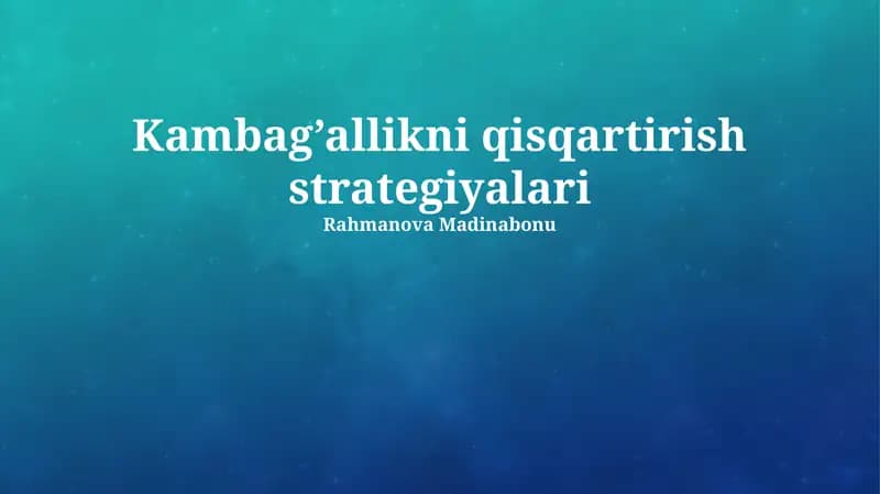 Qashshoqlikni kamaytirish strategiyalari