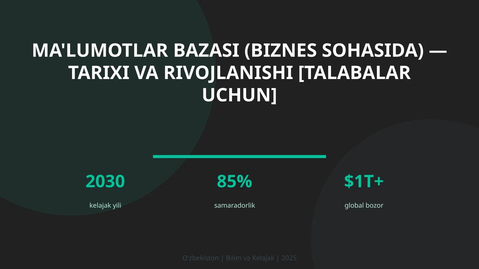 MA'LUMOTLAR BAZASI (BIZNES SOHASIDA) — TARIXI VA RIVOJLANISHI [TALABALAR UCHUN]