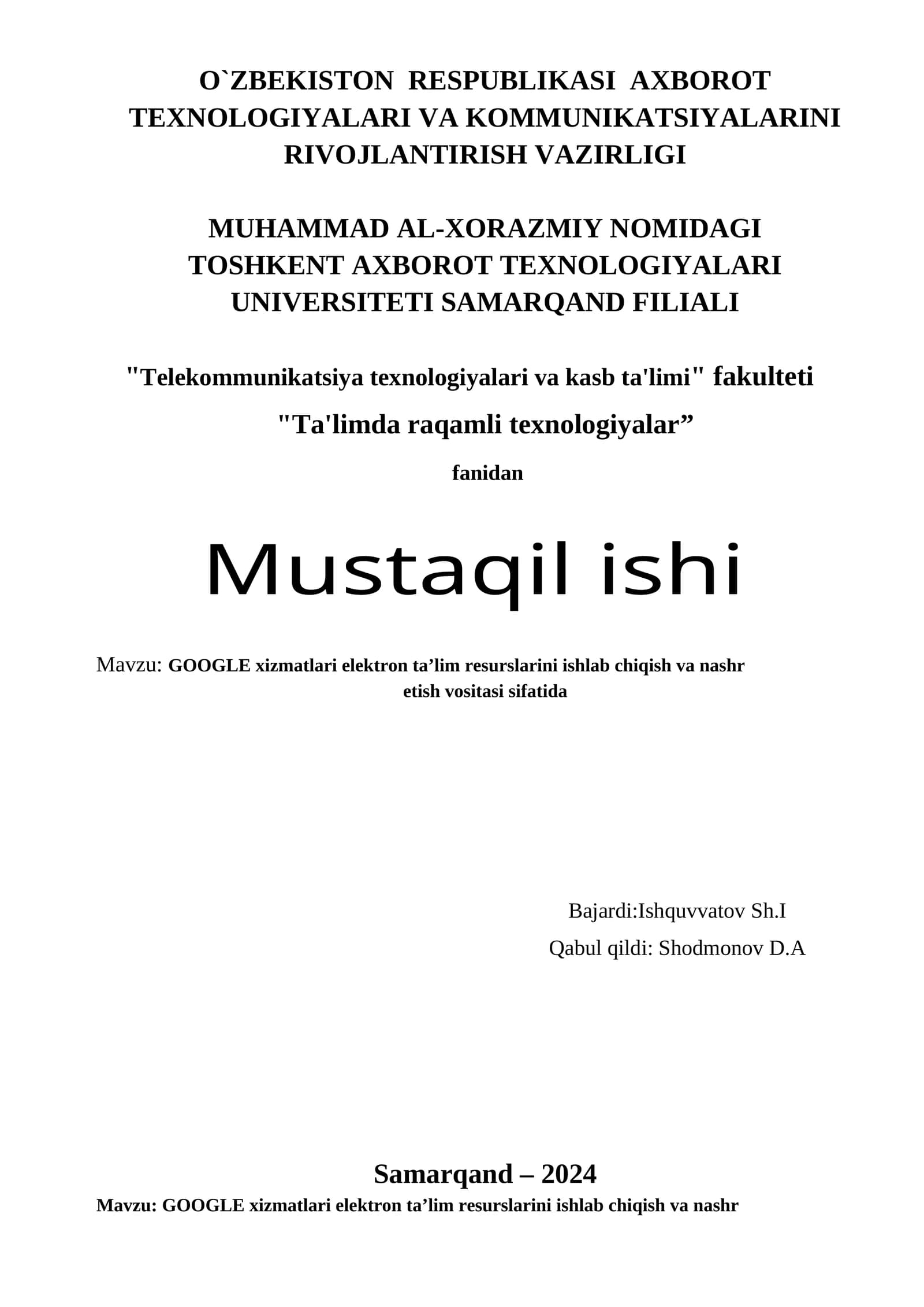 GOOGLE xizmatlari elektron ta’lim resurslarini ishlab chiqish va nashr etish vositasi sifatida