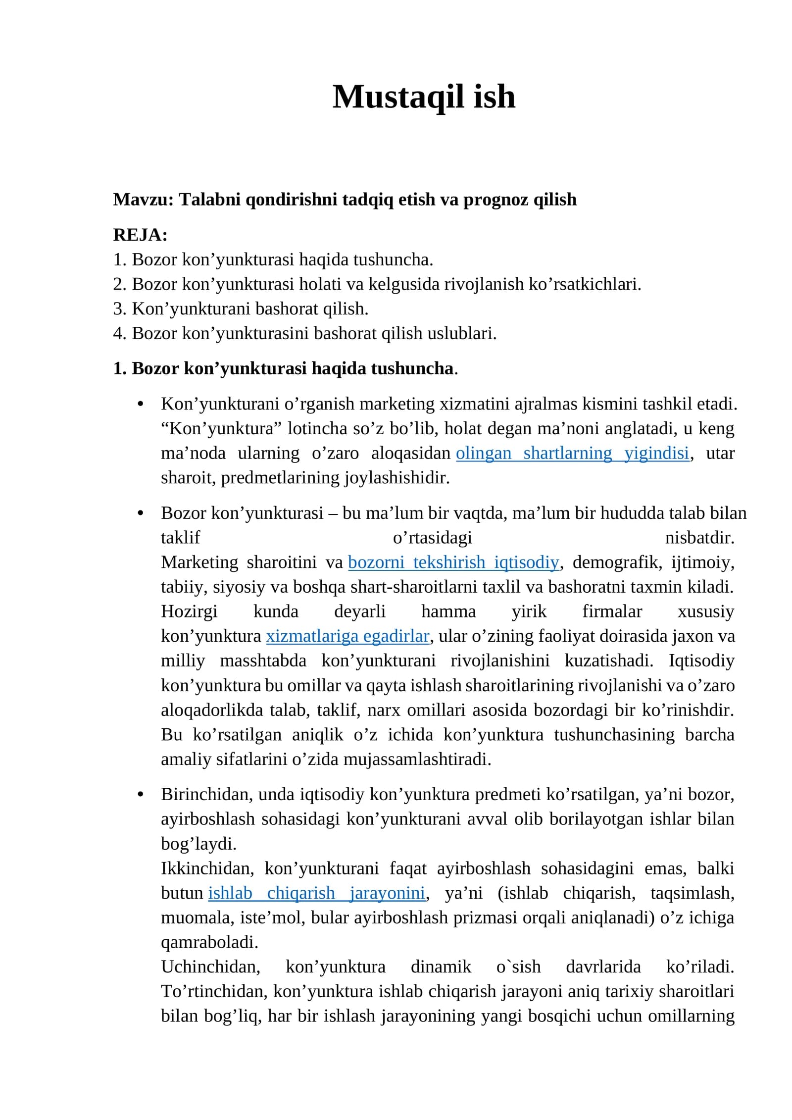 Talabni qondirishni tadqiq etish va prognoz qilish