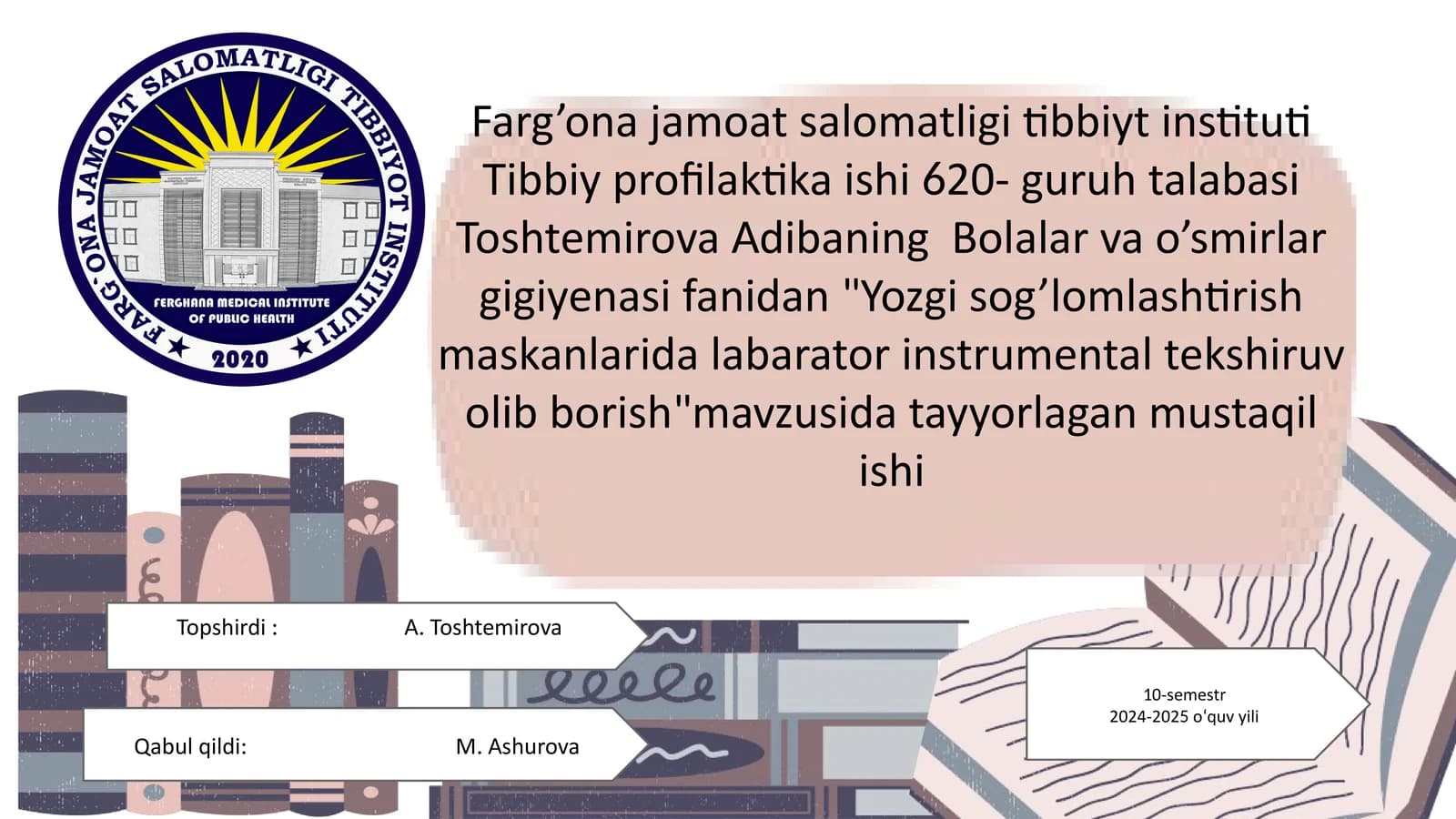Yozgi sog’lomlashtirish maskanlarida labarator instrumental tekshiruvi