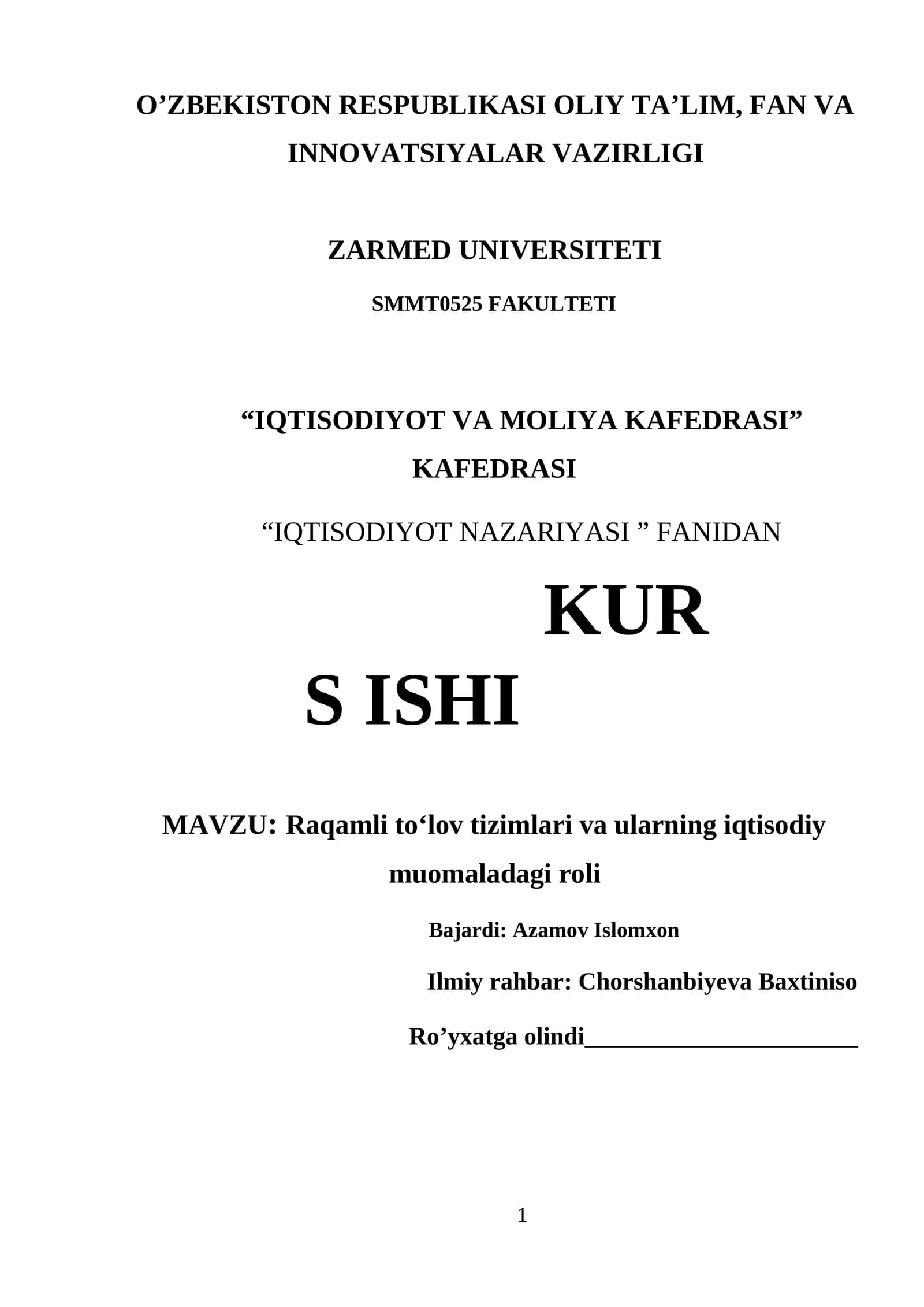 Raqamli to'lov tizimlari va ularning iqtisodiy muomaladagi roli