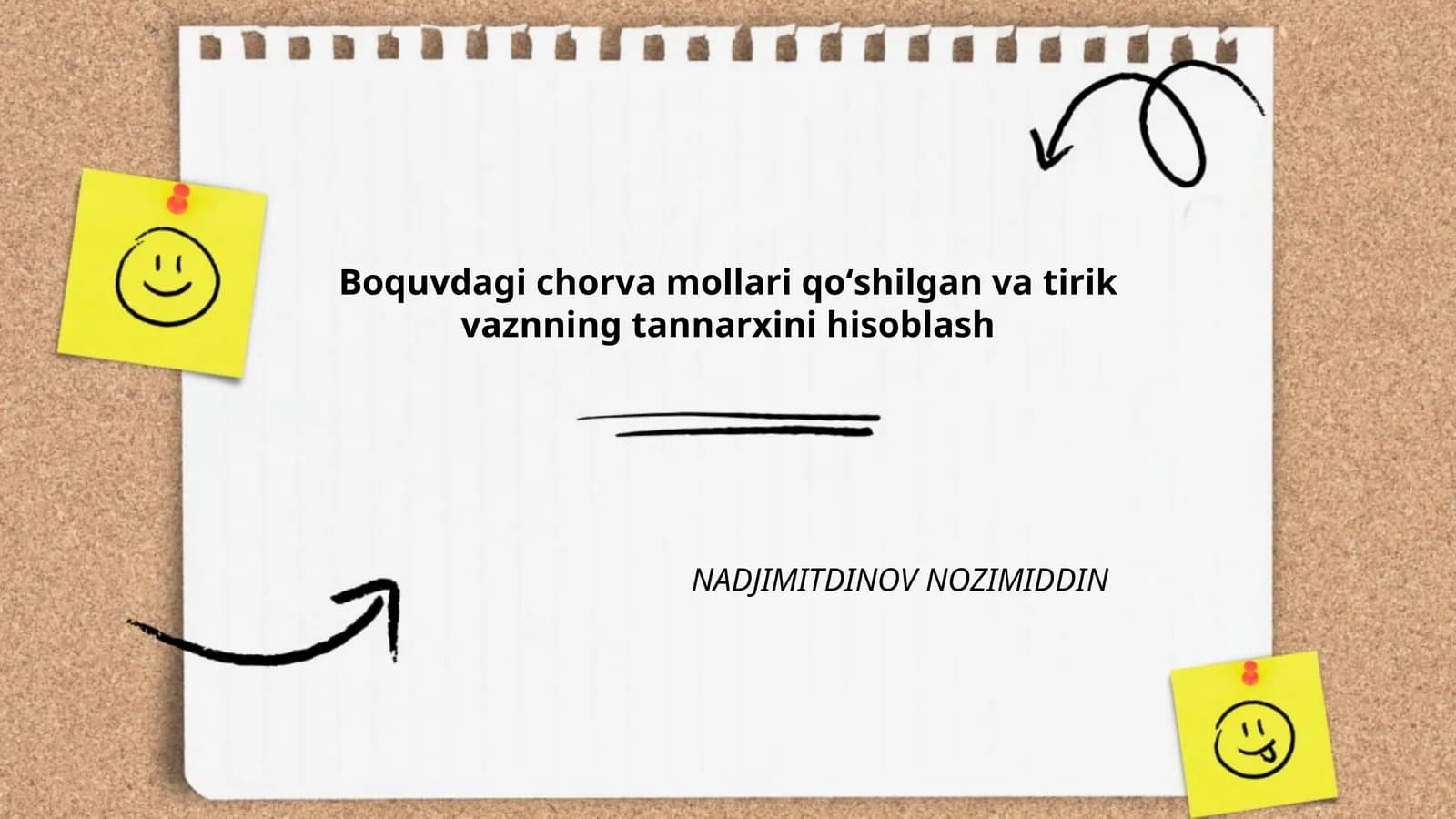 Boquvdagi chorva mollari qoʻshilgan va tirik vaznning tannarxini hisoblash