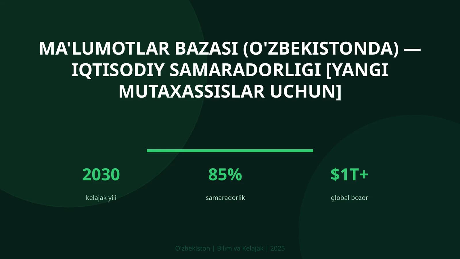 Ma'lumotlar bazasi (O'zbekistonda) — iqtisodiy samaradorligi [yangi mutaxassislar uchun]