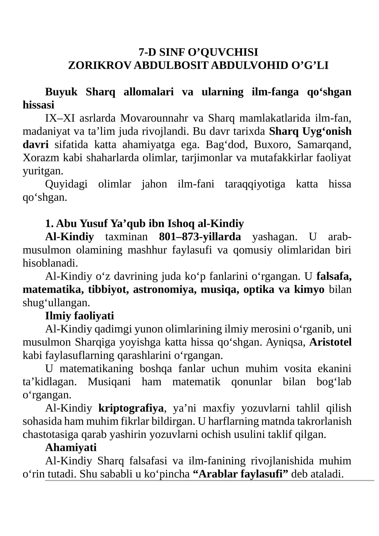 ZORIKROV ABDULBOSIT ABDULVOHID O’G’LI