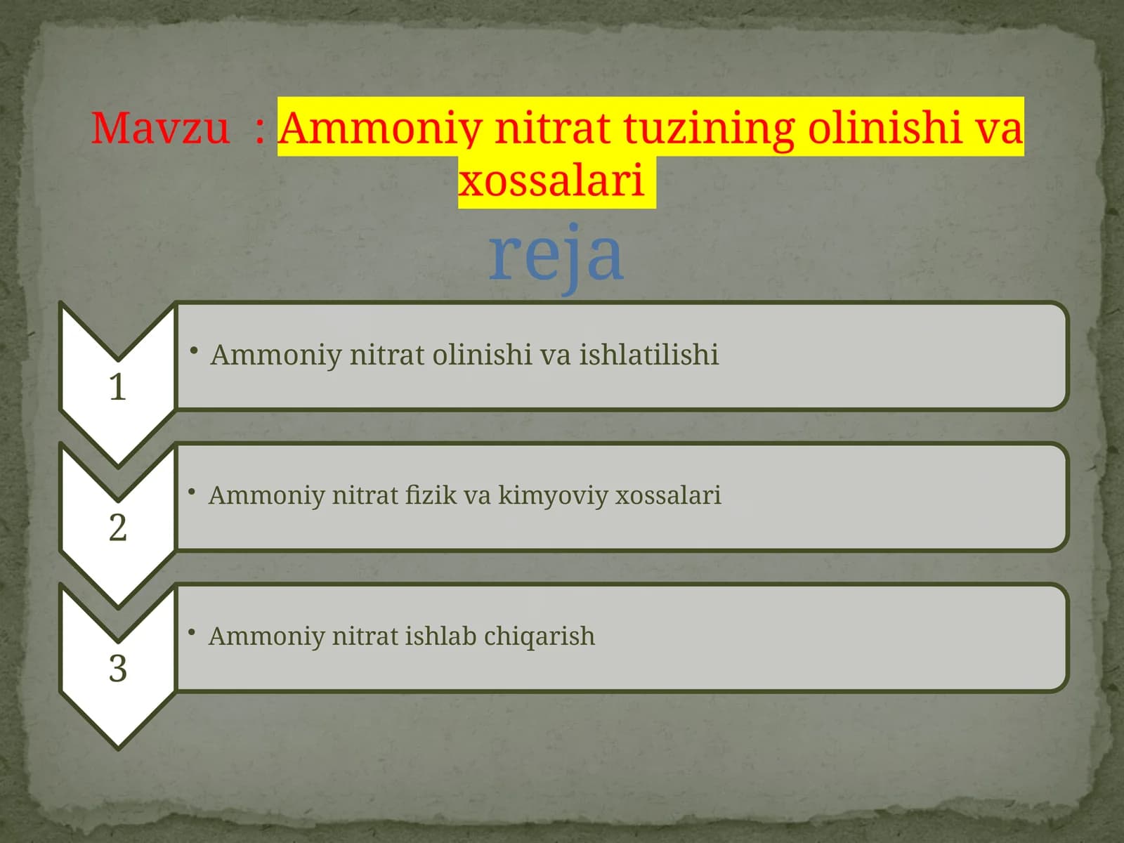 AMMONIY NITRAT TUZINING OLINISHI