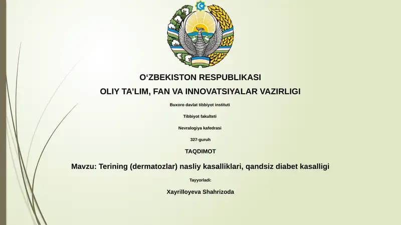 Terining (dermatozlar) nasliy kasalliklari, qandsiz diabet kasalligi