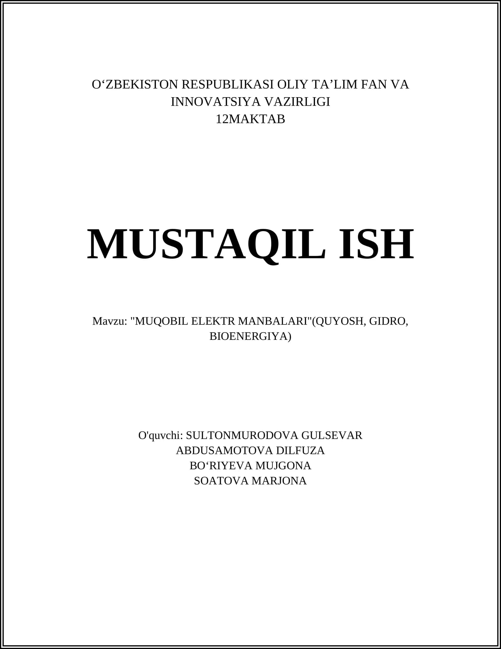 MUQOBIL ELEKTR MANBALARI