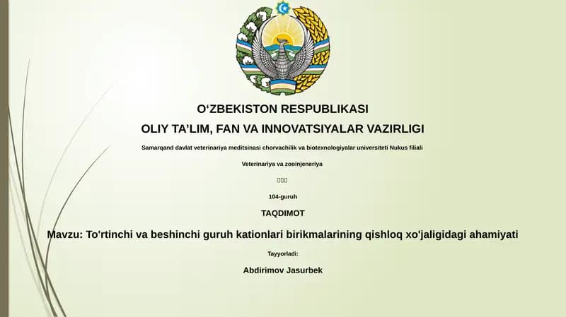 To'rtinchi va beshinchi guruh kationlari birikmalarining qishloq xo'jaligidagi ahamiyati