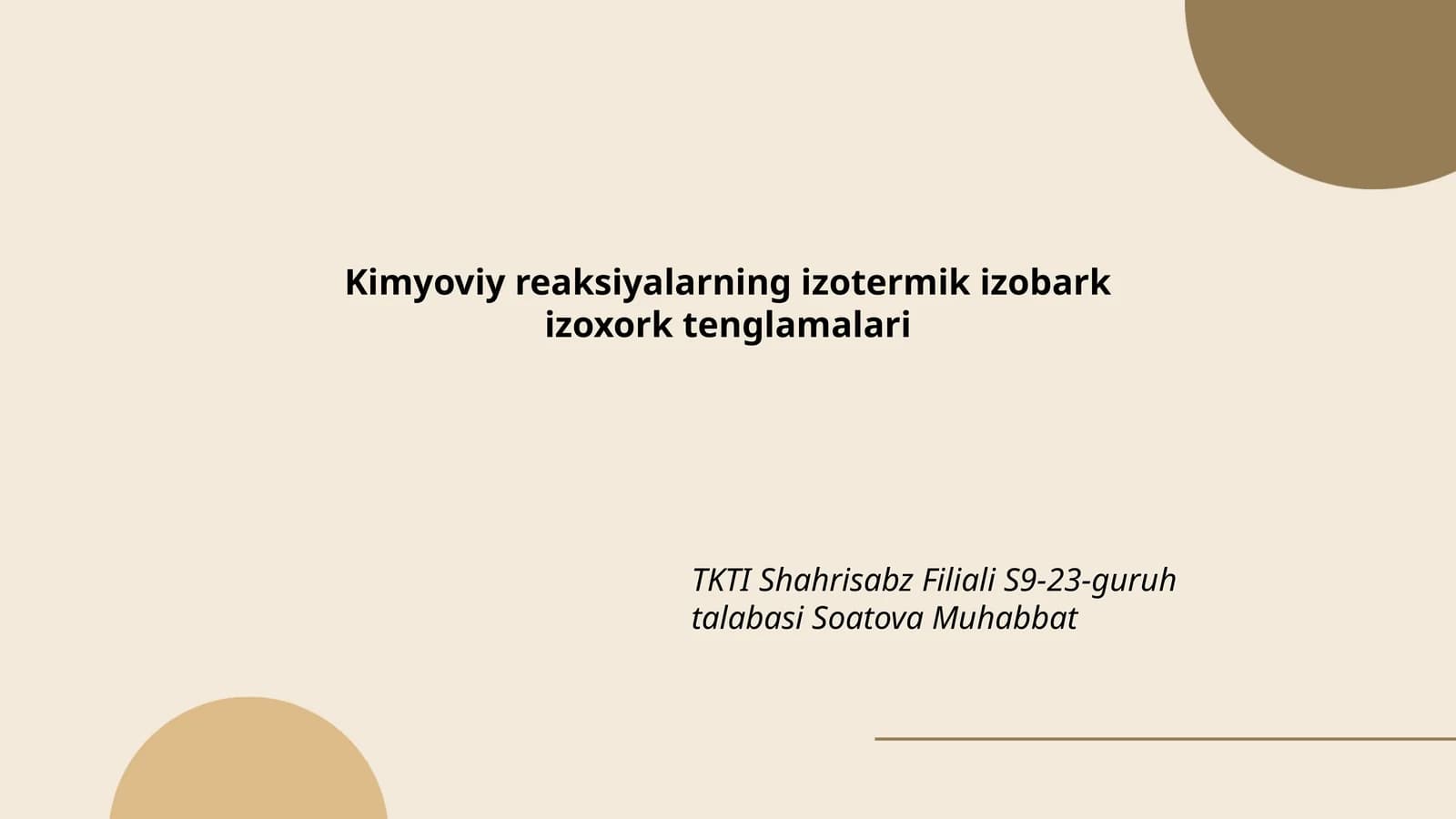 Kimyoviy reaksiyalarning izotermik izobark izoxork tenglamalari