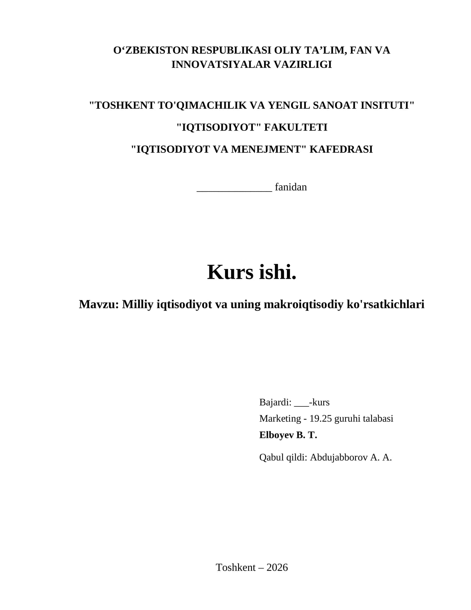 Milliy iqtisodiyot va uning makroiqtisodiy ko'rsatkichlari