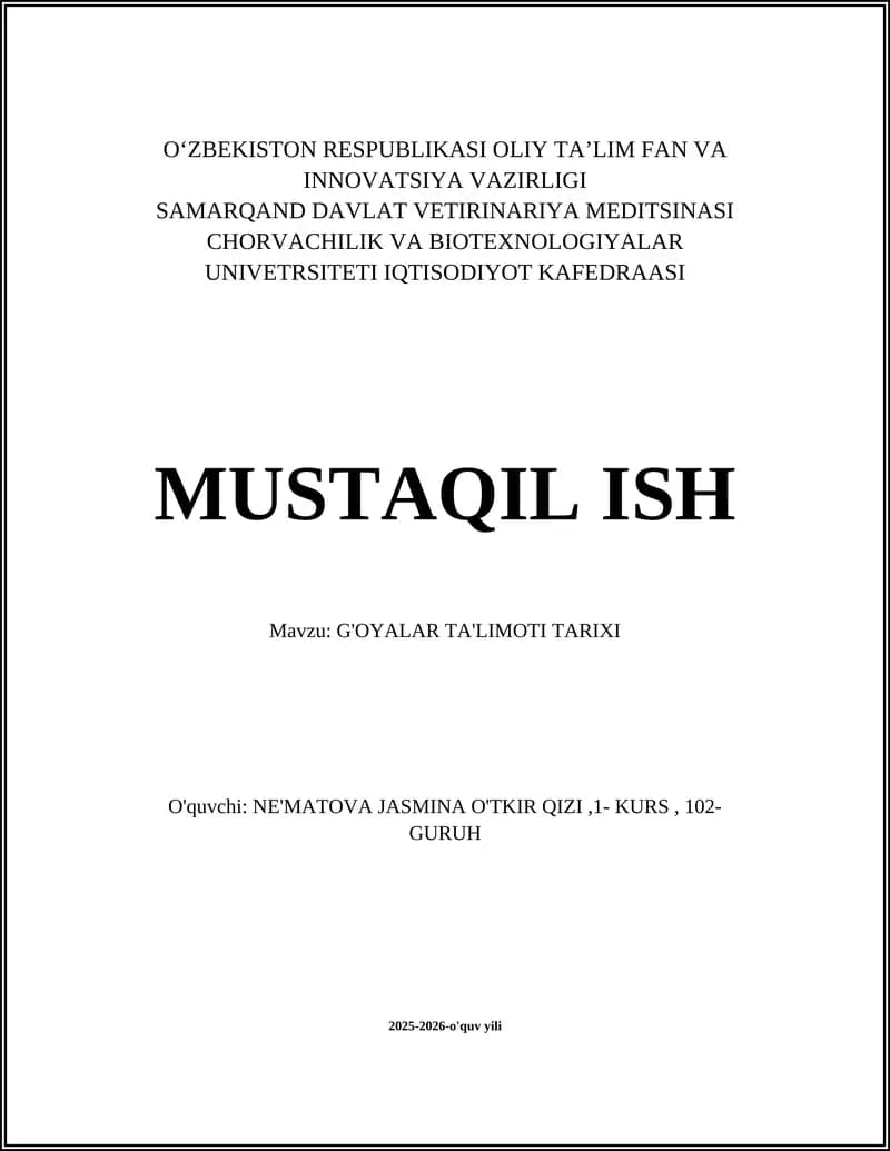 G'OYALAR TA'LIMOTI TARIXI